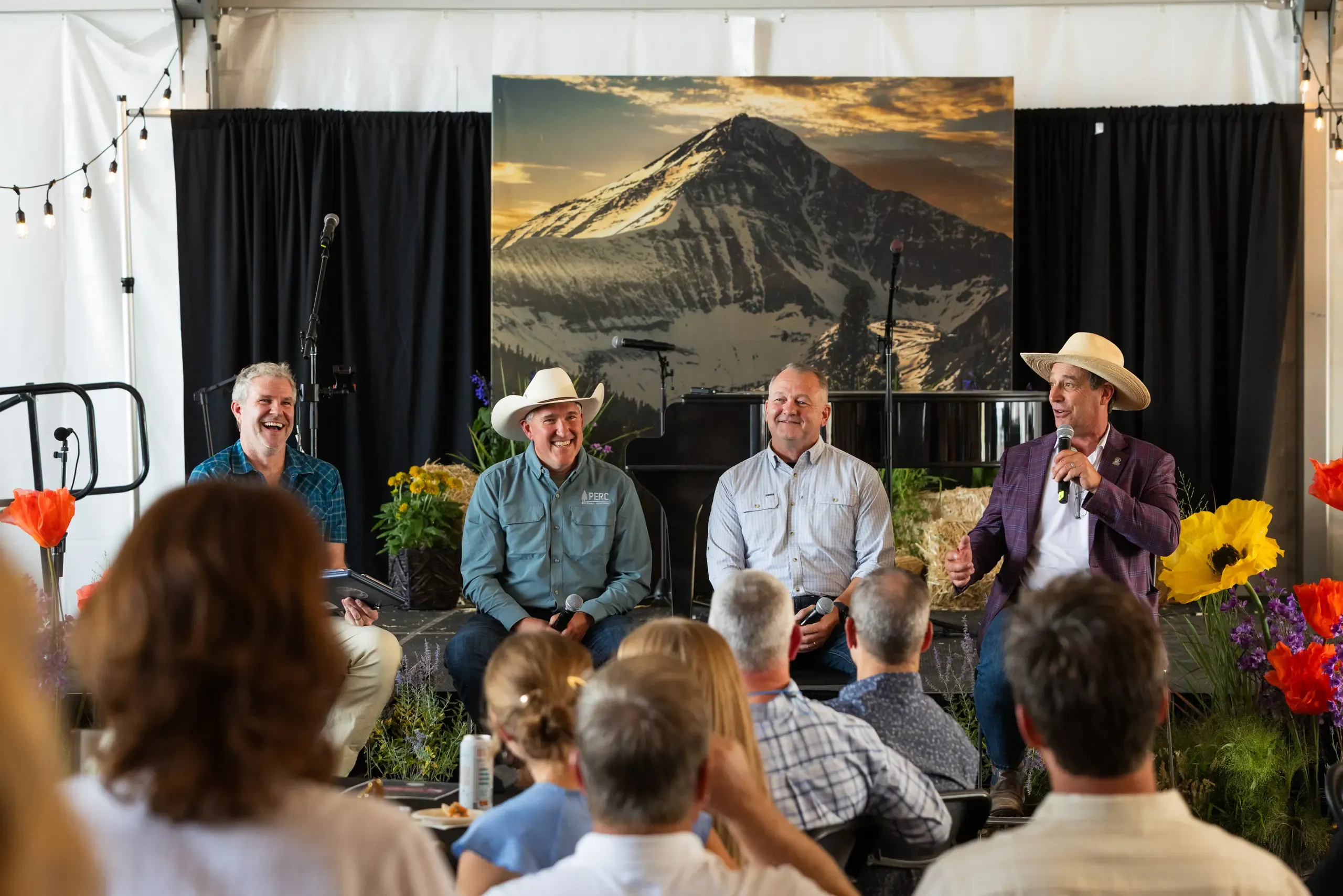 A Wildlands conservation discussion with PERC and Outlaw Partners in front of Lone Mountain.